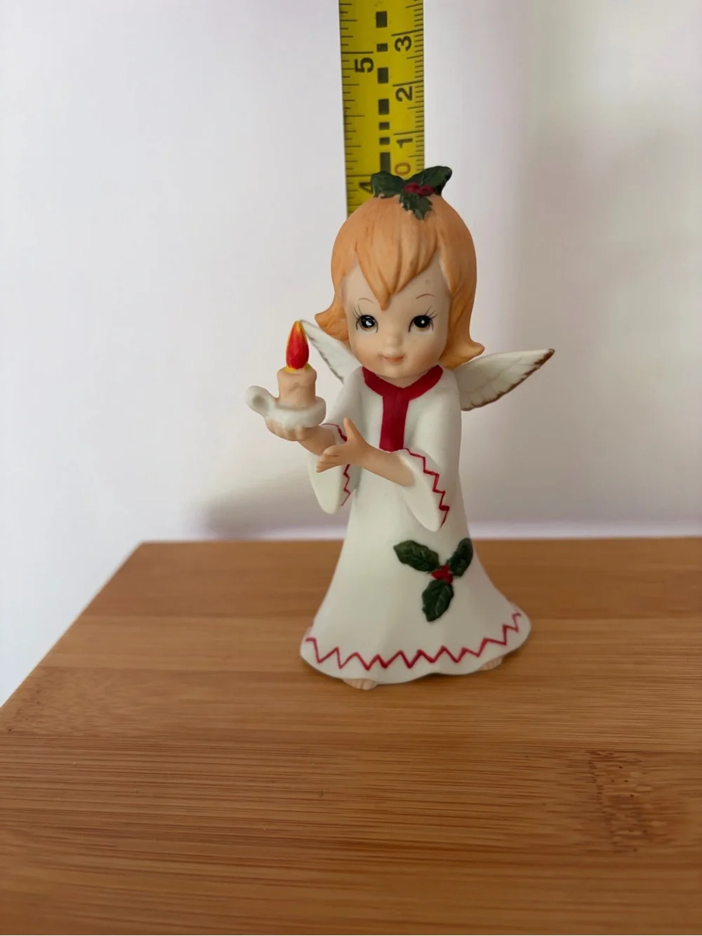 Vintage Christmas Lefton Ceramic Angel Figurine White, Red. MCM. Made in Taiwan